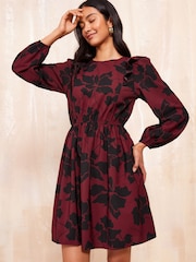 Friends Like These Burgundy Red Ruffle Sleeve Mini Fit and Flare Dress - Image 3 of 4