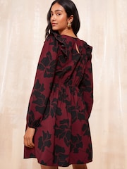 Friends Like These Burgundy Red Ruffle Sleeve Mini Fit and Flare Dress - Image 4 of 4
