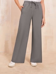 Friends Like These Grey Wide Leg Drawstring Tie Waist Trousers - Image 1 of 4
