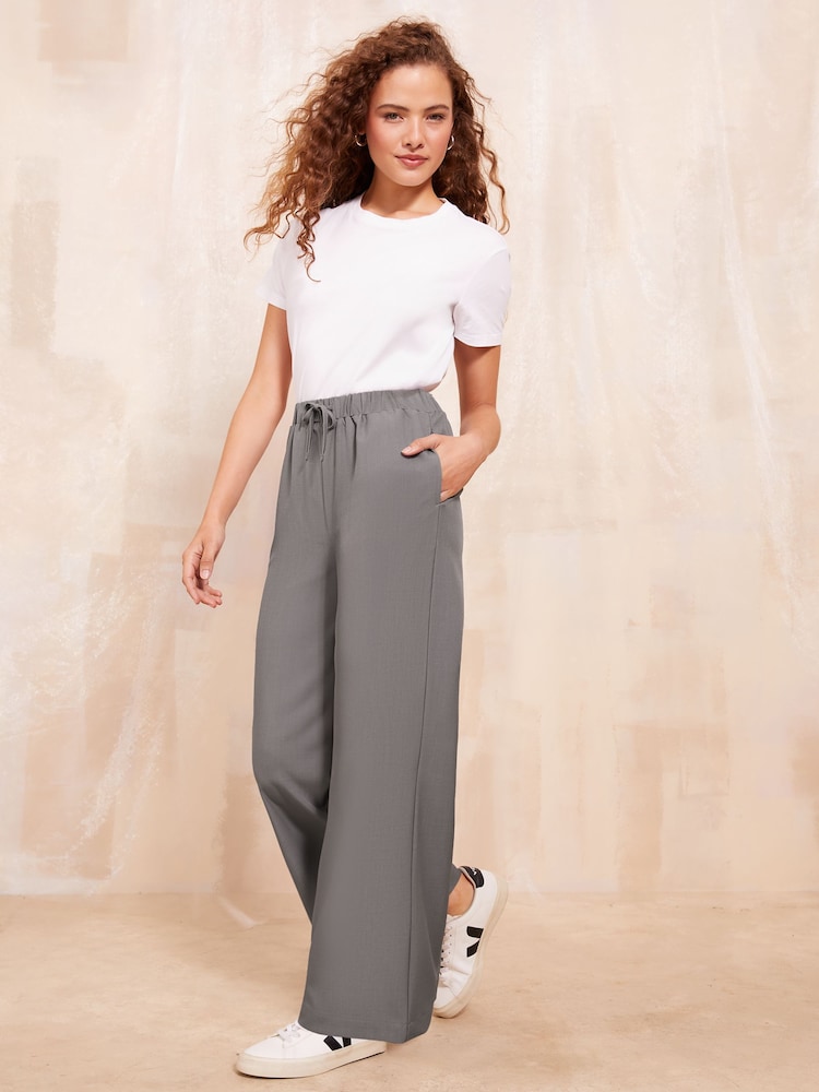 Friends Like These Grey Wide Leg Drawstring Tie Waist Trousers - Image 2 of 4