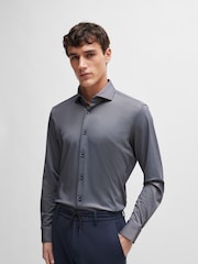 BOSS Blue Slim-Fit Shirt In Structured Performance-Stretch Fabric - Image 1 of 6
