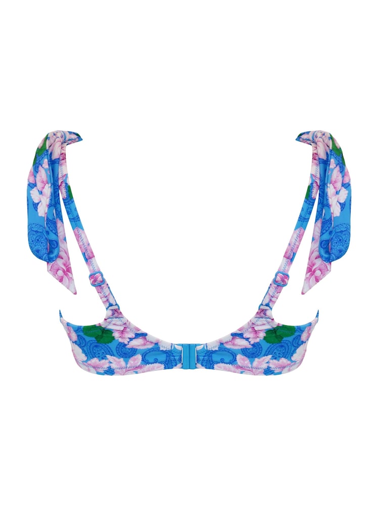 Pour Moi Blue Rosa Cova Underwired Non Padded Tie Bikini Top - Image 4 of 4 Pour Moi Blue Rosa Cova Underwired Non Padded Tie Bikini Top - Image 4 of 4