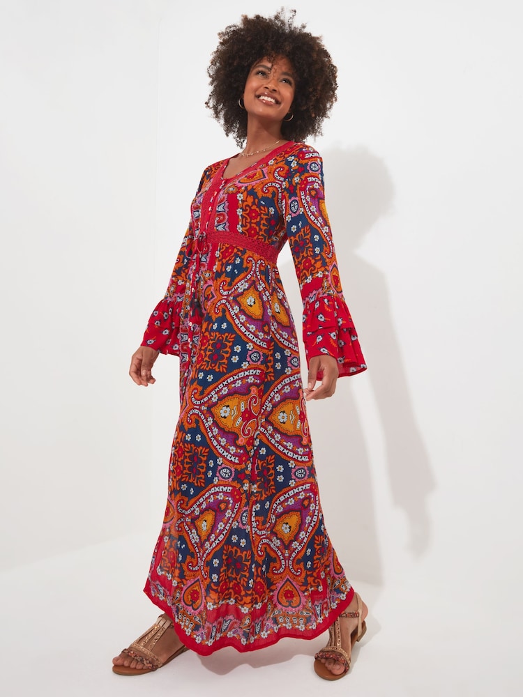 Joe Browns Red Petite Boho Tiered Sleeve Maxi Dress - Image 1 of 5