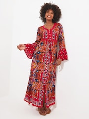 Joe Browns Red Petite Boho Tiered Sleeve Maxi Dress - Image 2 of 5