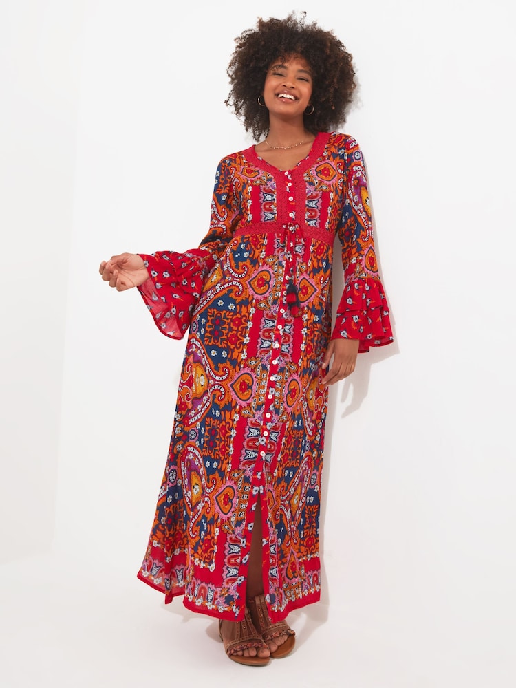 Joe Browns Red Petite Boho Tiered Sleeve Maxi Dress - Image 2 of 5
