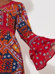 Joe Browns Red Petite Boho Tiered Sleeve Maxi Dress - Image 4 of 5