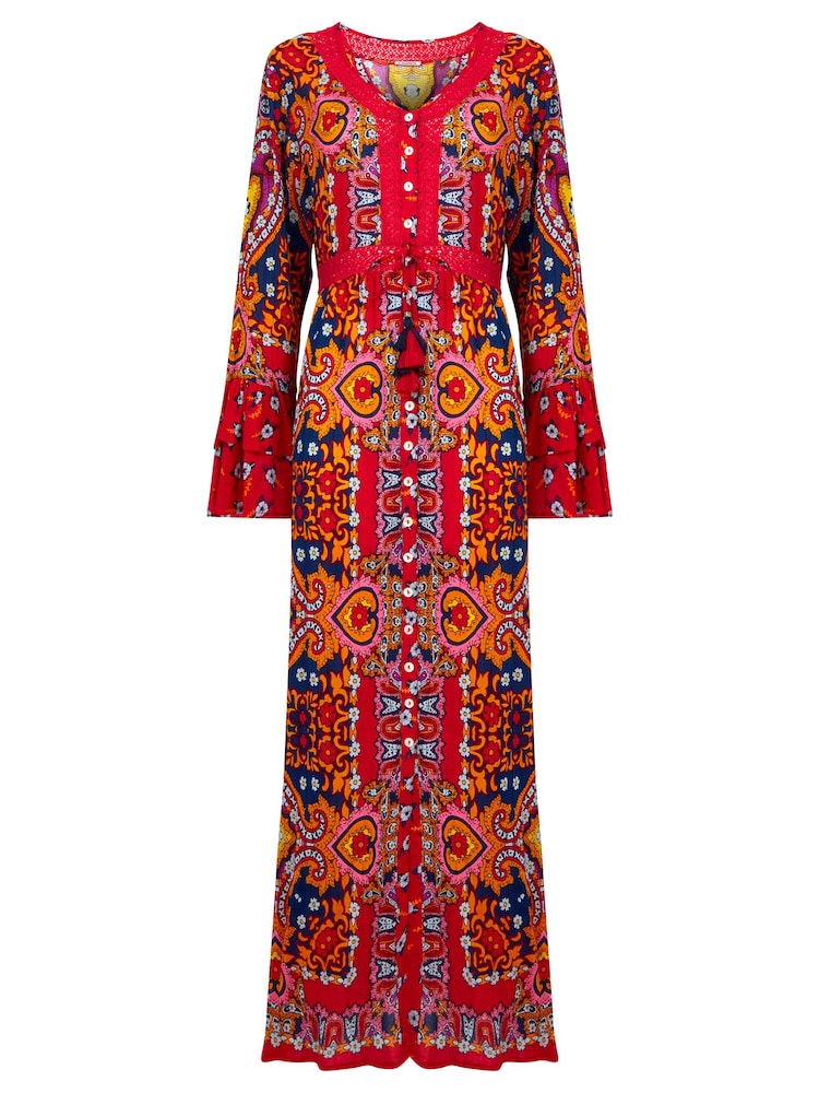 Joe Browns Red Petite Boho Tiered Sleeve Maxi Dress - Image 5 of 5