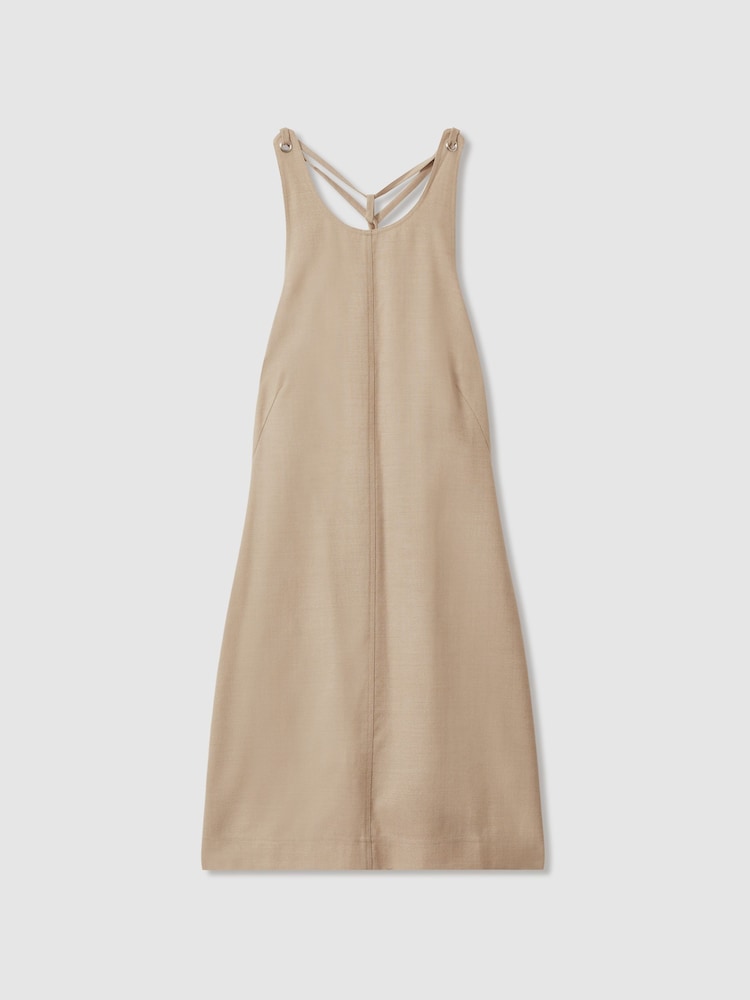 Reiss Neutral Cecily Wool Strappy Tie Back Mini Dress - Image 2 of 5