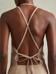 Reiss Neutral Cecily Wool Strappy Tie Back Mini Dress - Image 3 of 5