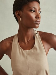 Reiss Neutral Cecily Wool Strappy Tie Back Mini Dress - Image 4 of 5