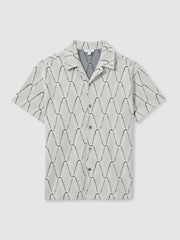 Reiss Ecru/Navy Enzzo Jacquard Cuban Collar Shirt - Image 2 of 4