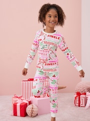 White/Pink Typography 100% Cotton Christmas Pyjamas (9mths-16yrs) - Image 1 of 8