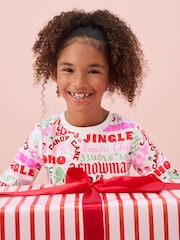 White/Pink Typography 100% Cotton Christmas Pyjamas (9mths-16yrs) - Image 2 of 8