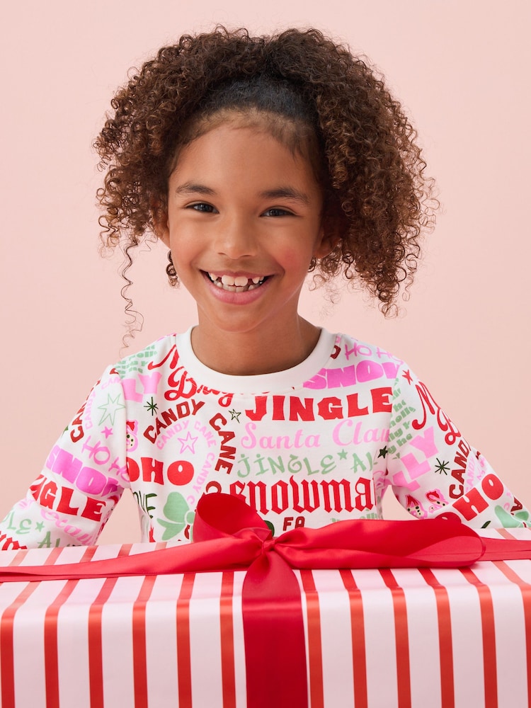 White/Pink Typography 100% Cotton Christmas Pyjamas (9mths-16yrs) - Image 2 of 8