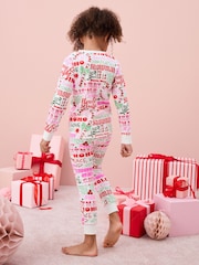 White/Pink Typography 100% Cotton Christmas Pyjamas (9mths-16yrs) - Image 3 of 8