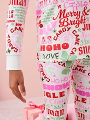 White/Pink Typography 100% Cotton Christmas Pyjamas (9mths-16yrs) - Image 4 of 8