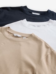 Bleu marine/blanc/pierre - Coupe décontractée à manches longues lourde 100% coton T-Chemises 3 Lot - Image 11 de 12