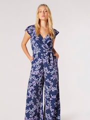Apricot Blue Ruffle Wrap Leaf Palazzo Jumpsuit - Image 1 of 5