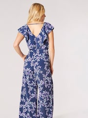 Apricot Blue Ruffle Wrap Leaf Palazzo Jumpsuit - Image 2 of 5