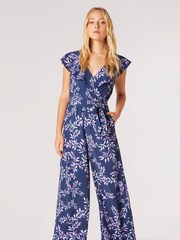 Apricot Blue Ruffle Wrap Leaf Palazzo Jumpsuit - Image 3 of 5