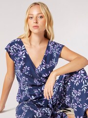 Apricot Blue Ruffle Wrap Leaf Palazzo Jumpsuit - Image 4 of 5