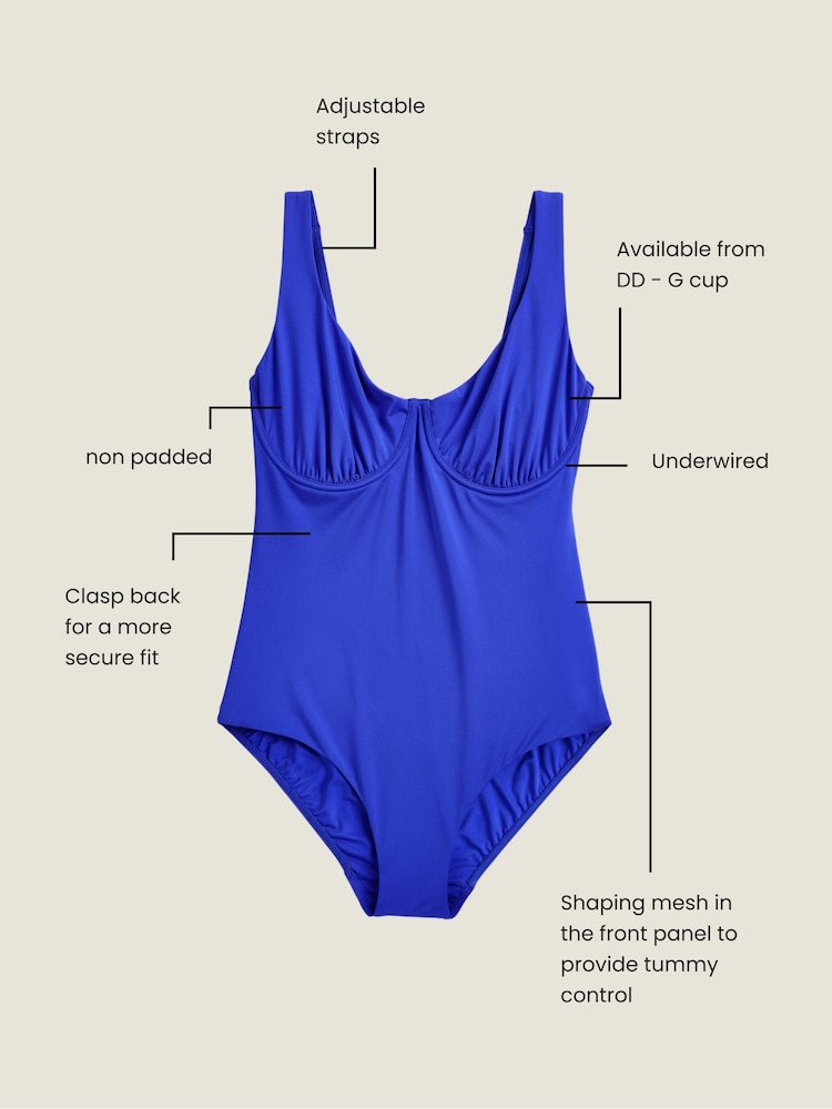 Cobalt Blue Tummy Control DD+ Wired Swimsuit - Image 4 of 10