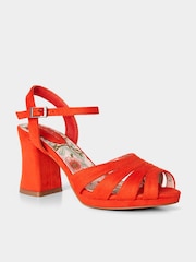Joe Browns Orange Strappy Peep Toe Block Heeled Sandals - Image 2 of 4