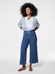 SPANXshape™ Every Wear Cropped Wide Leg Jeans with Patch Pockets, Washed Blue - Image 1 of 6