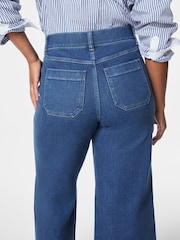 SPANXshape™ Every Wear Cropped Wide Leg Jeans with Patch Pockets, Washed Blue - Image 3 of 6