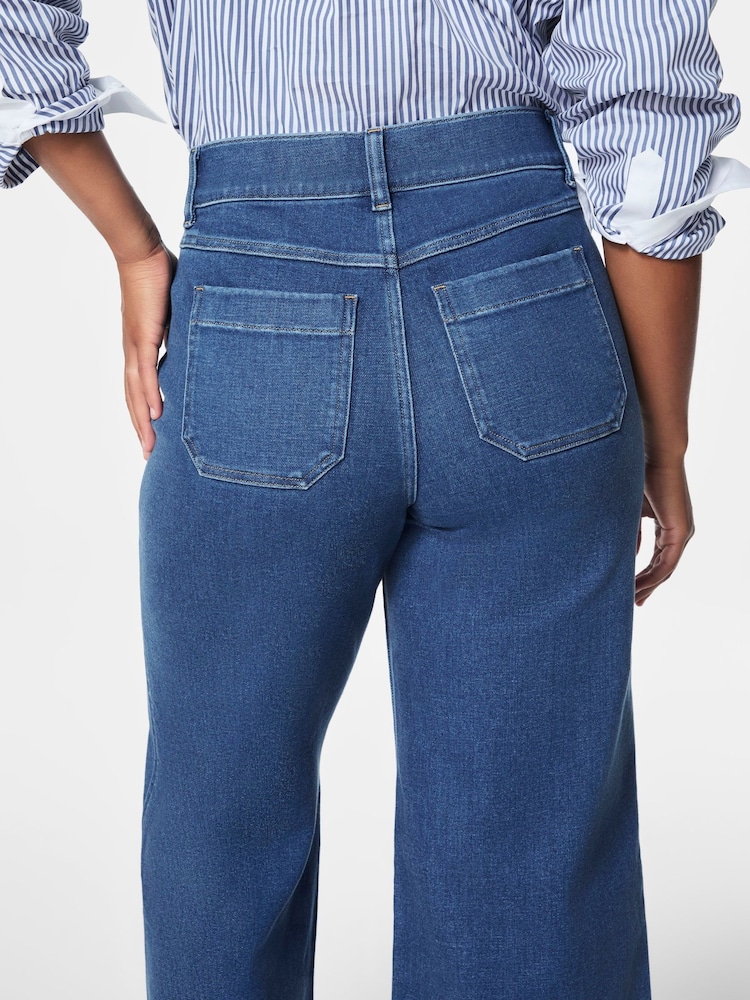 SPANXshape™ Every Wear Cropped Wide Leg Jeans with Patch Pockets, Washed Blue - Image 3 of 6