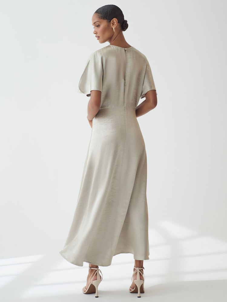 Silver Ruched Satin Crinkle Midi Dress - Image 2 of 5