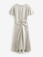 Silver Ruched Satin Crinkle Midi Dress - Image 4 of 5