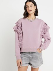 River Island Pink Broderie Frill Sweatshirt - Image 1 of 4