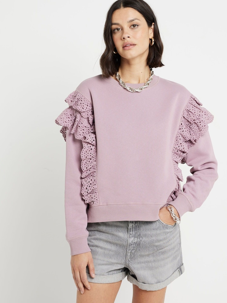 River Island Pink Broderie Frill Sweatshirt - Image 1 of 4