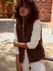Brown Faux Fur Heavy Zip Through Gilet - Image 1 of 9