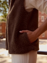 Brown Faux Fur Heavy Zip Through Gilet - Image 4 of 9