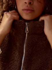 Brown Faux Fur Heavy Zip Through Gilet - Image 5 of 9