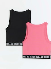 River Island Pink Girls Waistband Rib 100% Cotton Tanks 2 Pack - Image 2 of 4