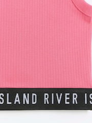 River Island Pink Girls Waistband Rib 100% Cotton Tanks 2 Pack - Image 3 of 4