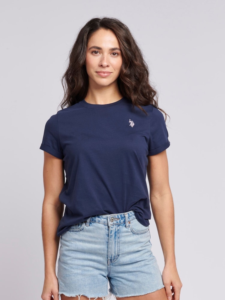 U.S. Polo Assn. Blue Womens Crew Neck Double Horsemen T-Shirt - Image 3 of 5