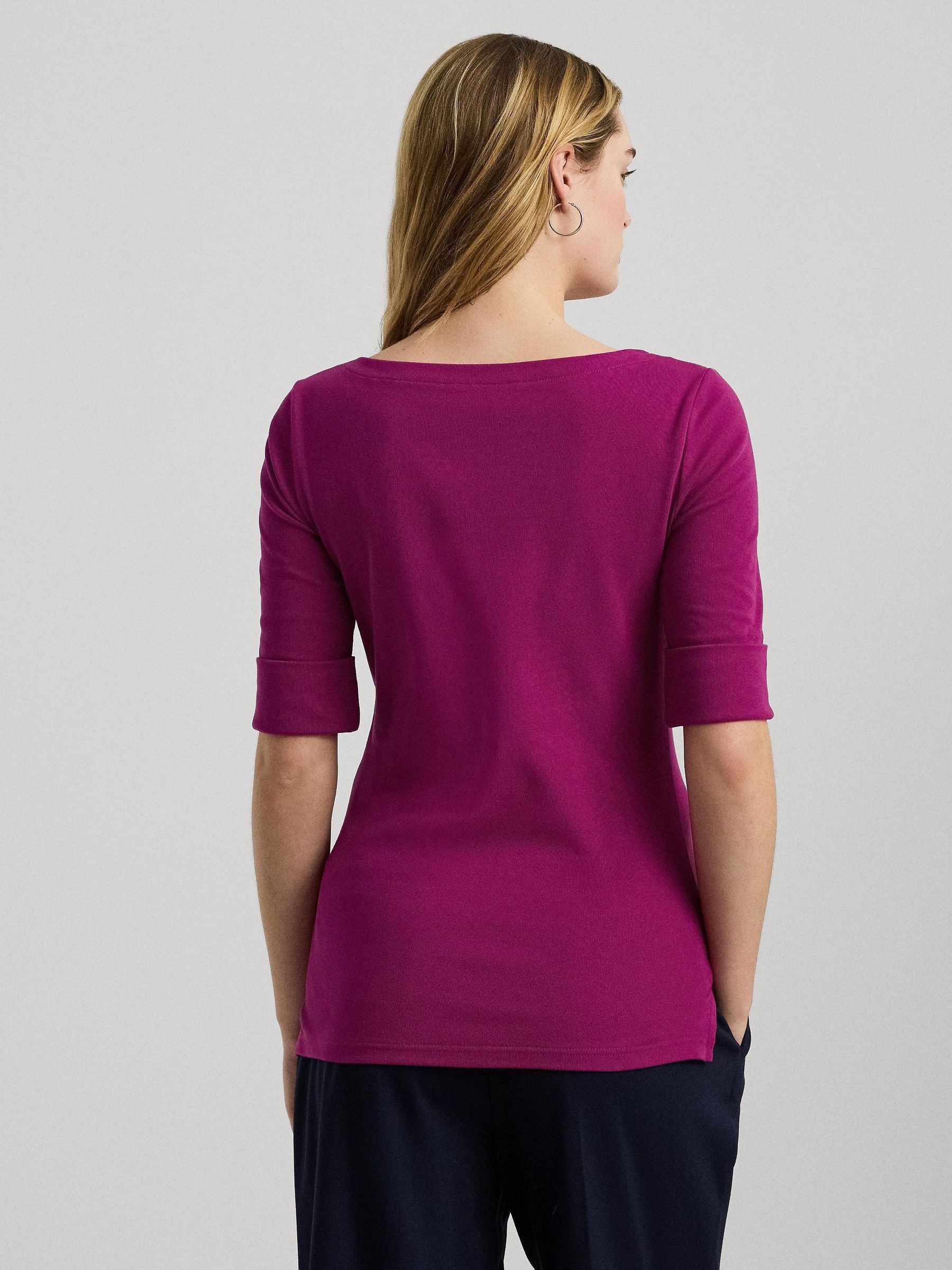 ラルフ・ローレン Lauren Ralph Lauren ストレッチ Cotton Boatneck Tee レディース シャツ トップス Purpl Lauren Ralph Lauren Womens Stretch Cotton Boatneck Tee