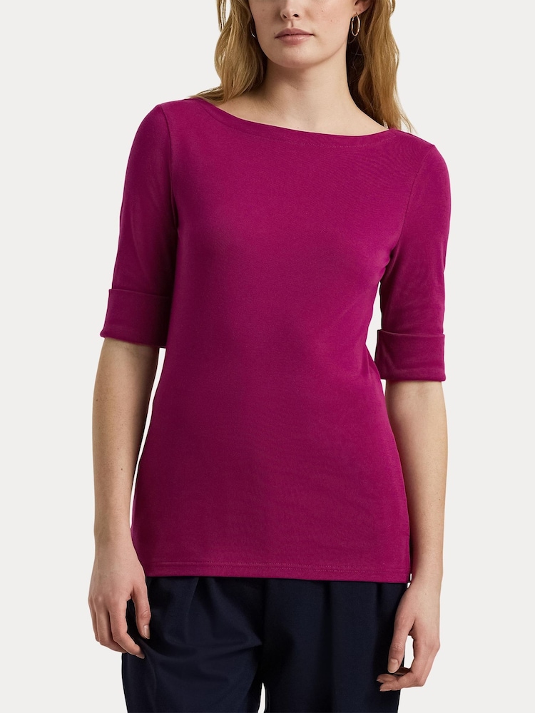 Lauren Ralph Lauren Judy Stretch Cotton Boatneck Top - Image 7 of 9