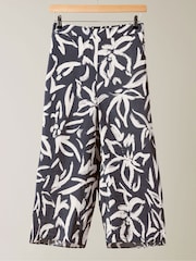 Evans Navy Blue Curve Floral Print 100% Cotton Culottes - Image 1 of 3