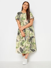 Yours Curve Green Tropical Print Pure Cotton Midaxi Dress - Image 3 of 5