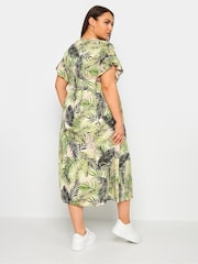 Yours Curve Green Tropical Print Pure Cotton Midaxi Dress - Image 4 of 5