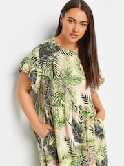 Yours Curve Green Tropical Print Pure Cotton Midaxi Dress - Image 5 of 5