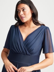 Scarlett & Jo Blue Light Victoria Angel Sleeve Mesh Midi long Dress - Image 2 of 4