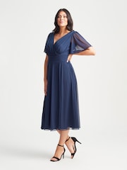 Scarlett & Jo Blue Light Victoria Angel Sleeve Mesh Midi long Dress - Image 3 of 4
