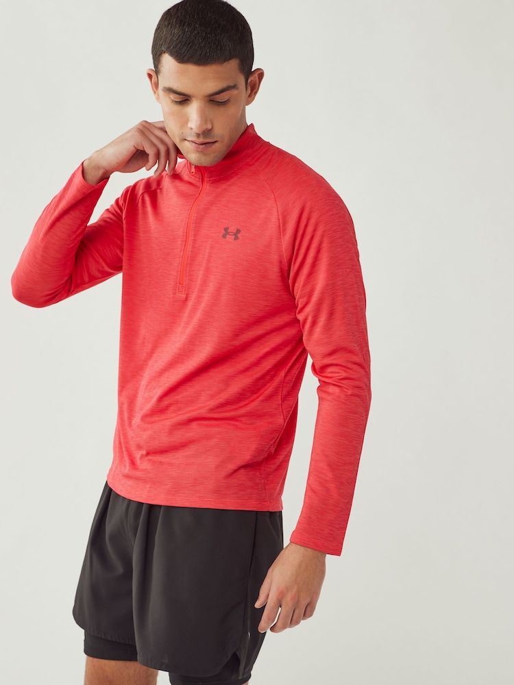 Under Armour Red Tech Textured Quarter Zip Sweatshirt - Image 1 of 7