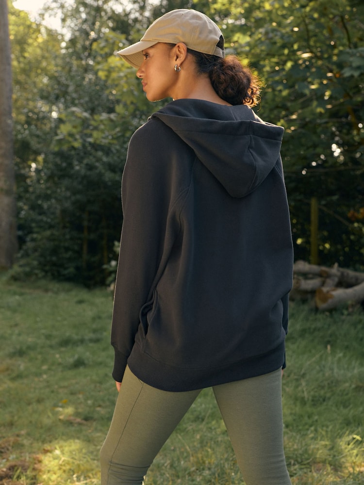 Black Active Soft Touch Longline Zip Up Hoodie - Image 3 of 7